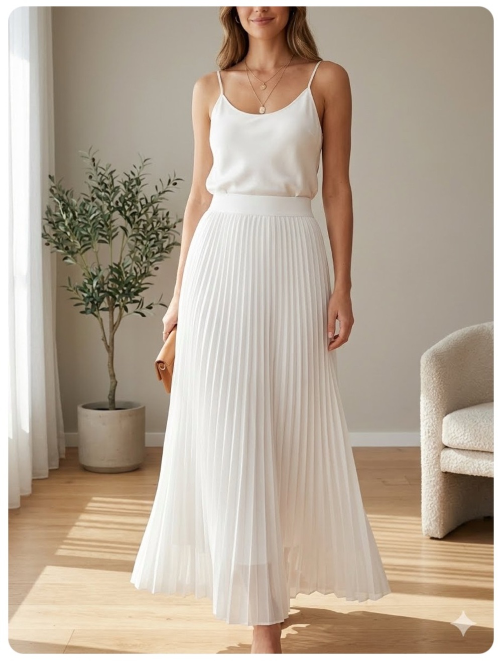 Francesca's Collections White Pleated Maxi Skirt